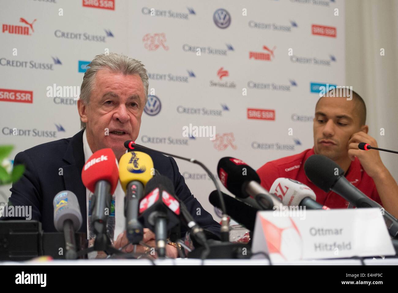 Sao Paulo, Brazil. 02nd July, 2014. Switzerland Coach and Manager Ottmar Hitzfeld (SUI) announces his retirement from his management position with the national Swiss team at a press conference. © Action Plus Sports/Alamy Live News Stock Photo