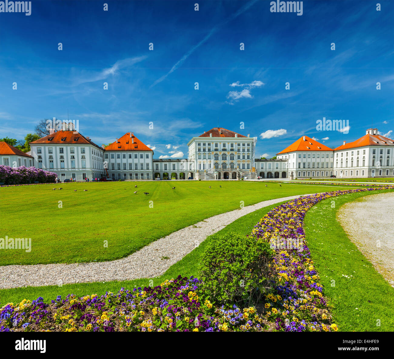 Flower garden in front of the Nymphenburg Palace. Munich, Bavaria, Germany Stock Photo