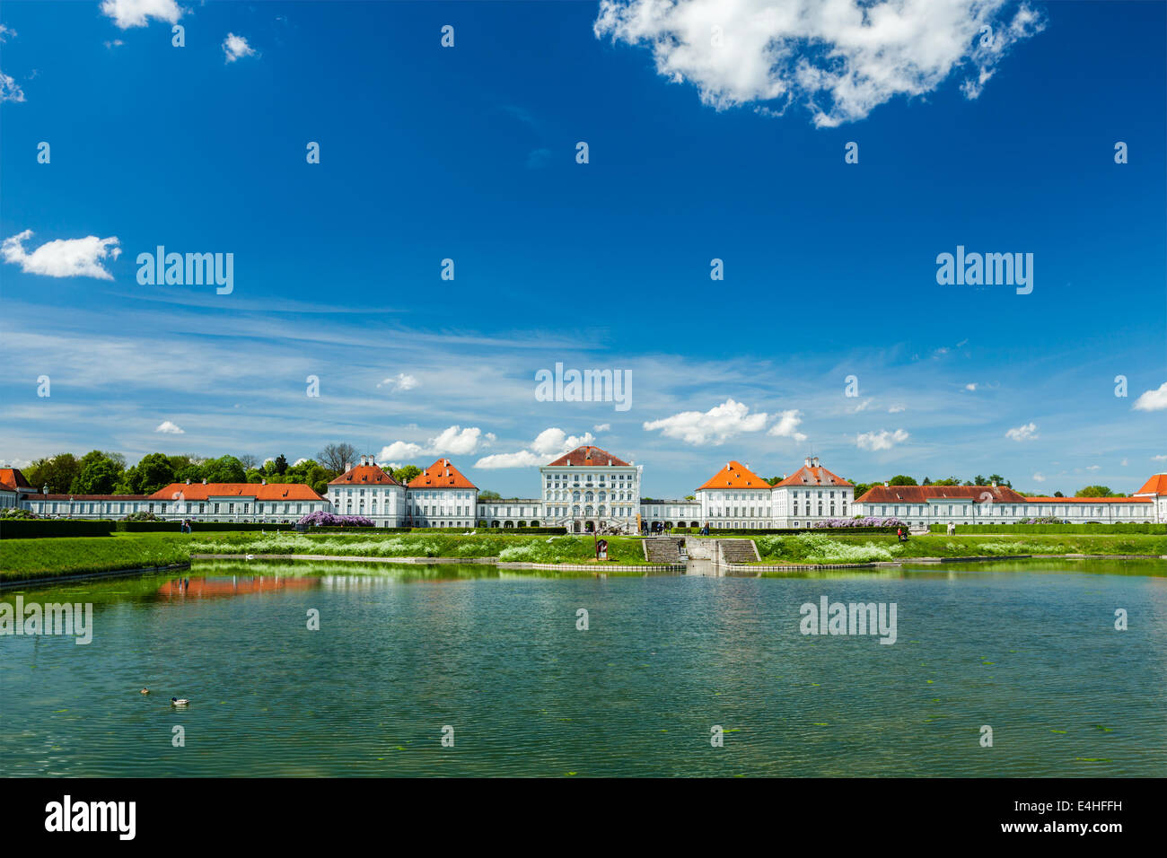 Artificial pool in front of the Nymphenburg Palace. Munich, Bavaria, Germany Stock Photo