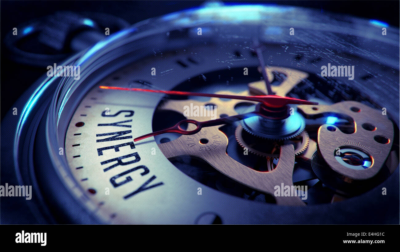 Synergy  on Pocket Watch Face. Time Concept. Stock Photo