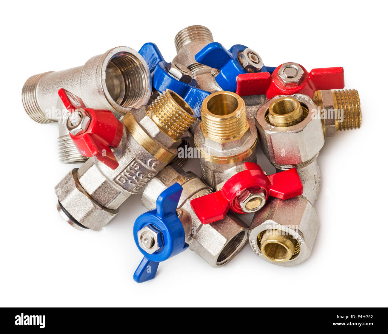 Pile of water valves isolated on white background Stock Photo
