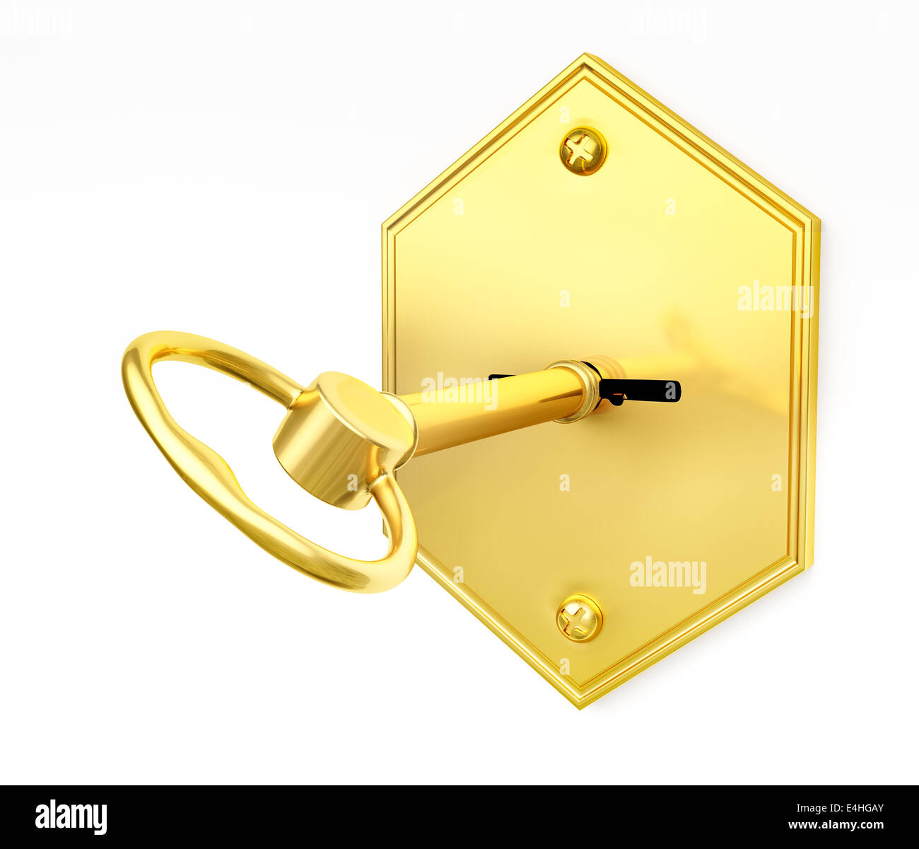 Safety concept golden safe key in keyhole on white Stock Photo Alamy