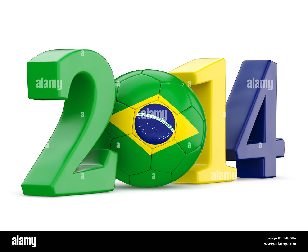 2014 text with soccer ball and Brazil flag isolated on white background Stock Photo