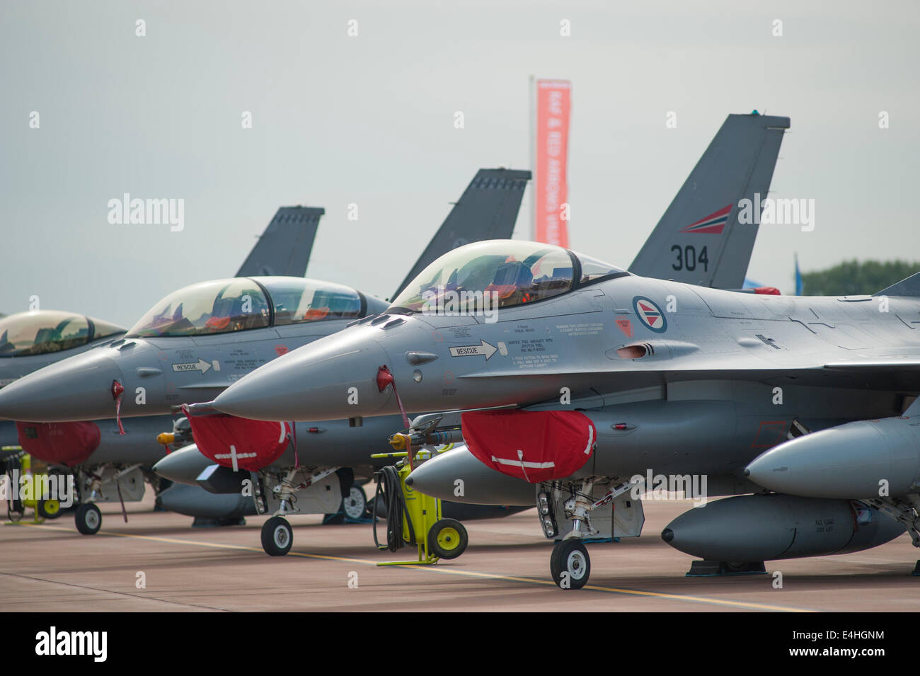RAF Fairford, Gloucestershire UK. 11th July 2014. Fast jets on static display at the first day of RIAT. Royal Netherlands Air Force F-16 Falcons. Credit:  Malcolm Park editorial/Alamy Live News Stock Photo