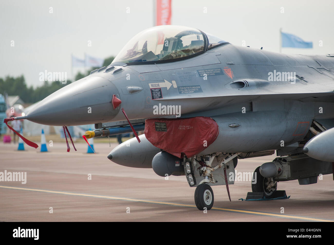 RAF Fairford, Gloucestershire UK. 11th July 2014. Fast jets on static display at the first day of RIAT. Royal Netherlands Air Force F-16 Falcon. Credit:  Malcolm Park editorial/Alamy Live News Stock Photo