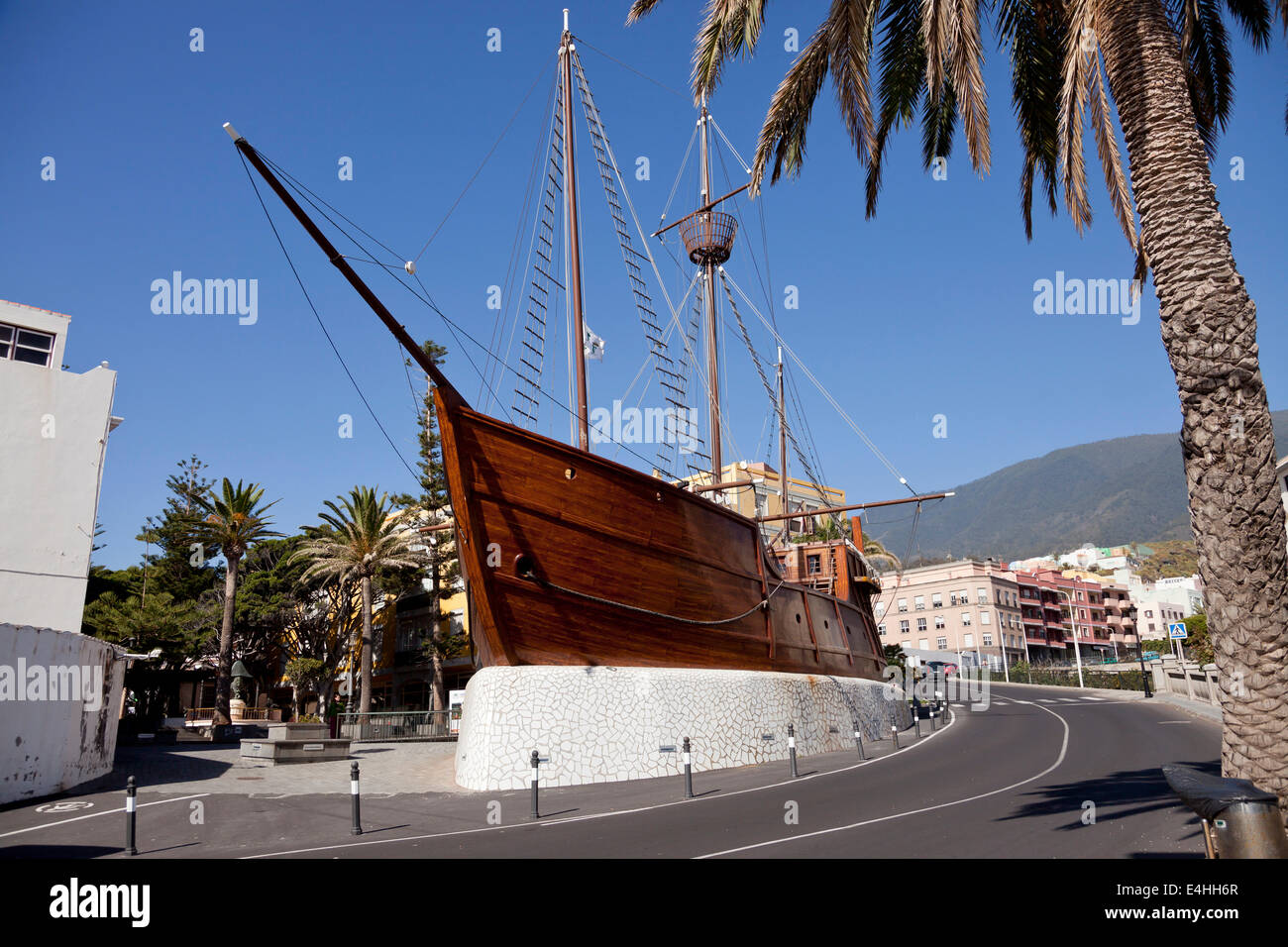 replica of Christopher Columbus ship Santa Maria in Santa Cruz de La Palma, capital of the island La Palma, Canary Islands, Spai Stock Photo