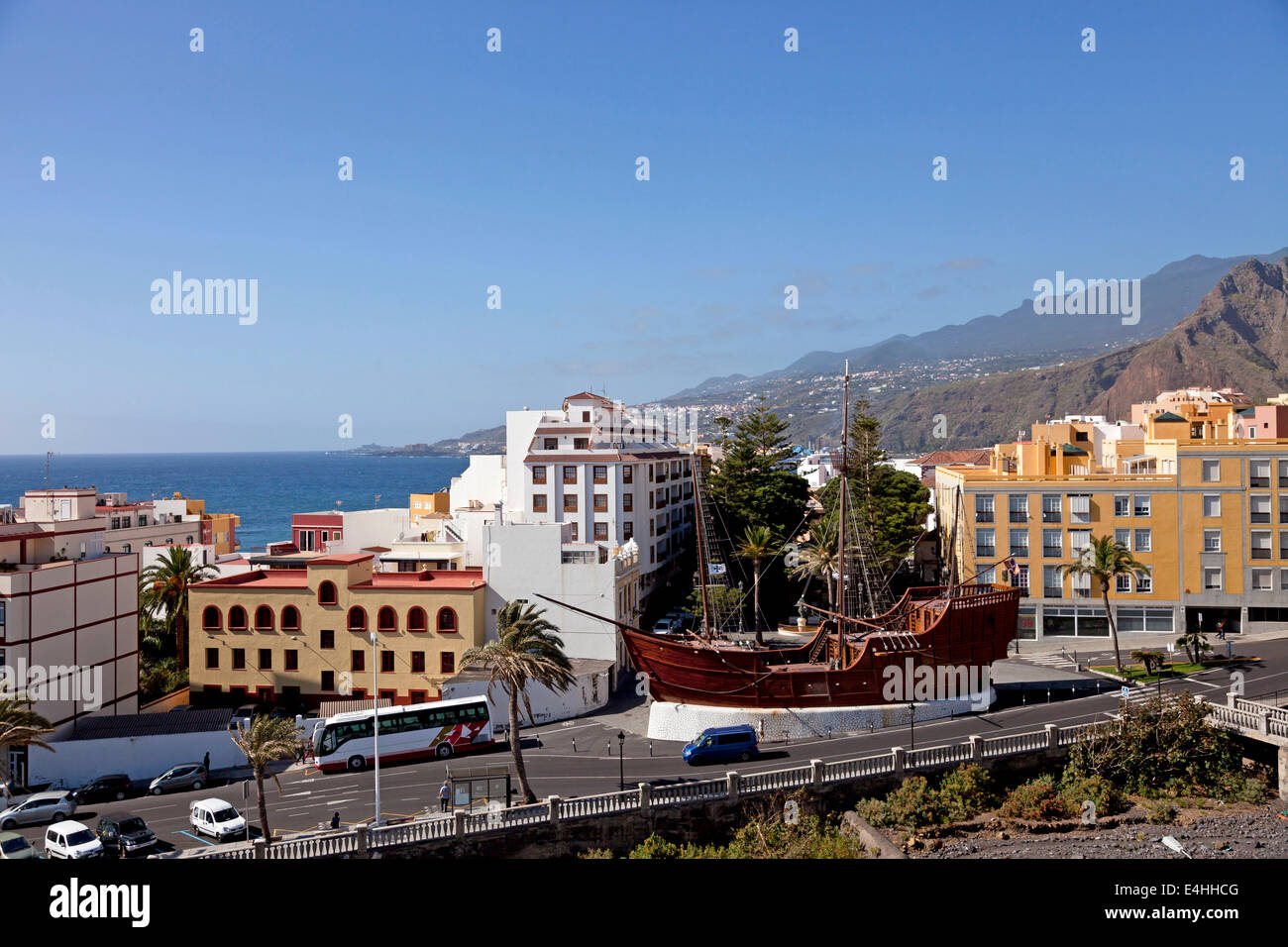 replica of Christopher Columbus ship Santa Maria in Santa Cruz de La Palma, capital of the island La Palma, Canary Islands, Spai Stock Photo