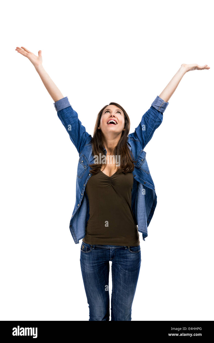Female happy arms air hi-res stock photography and images - Alamy