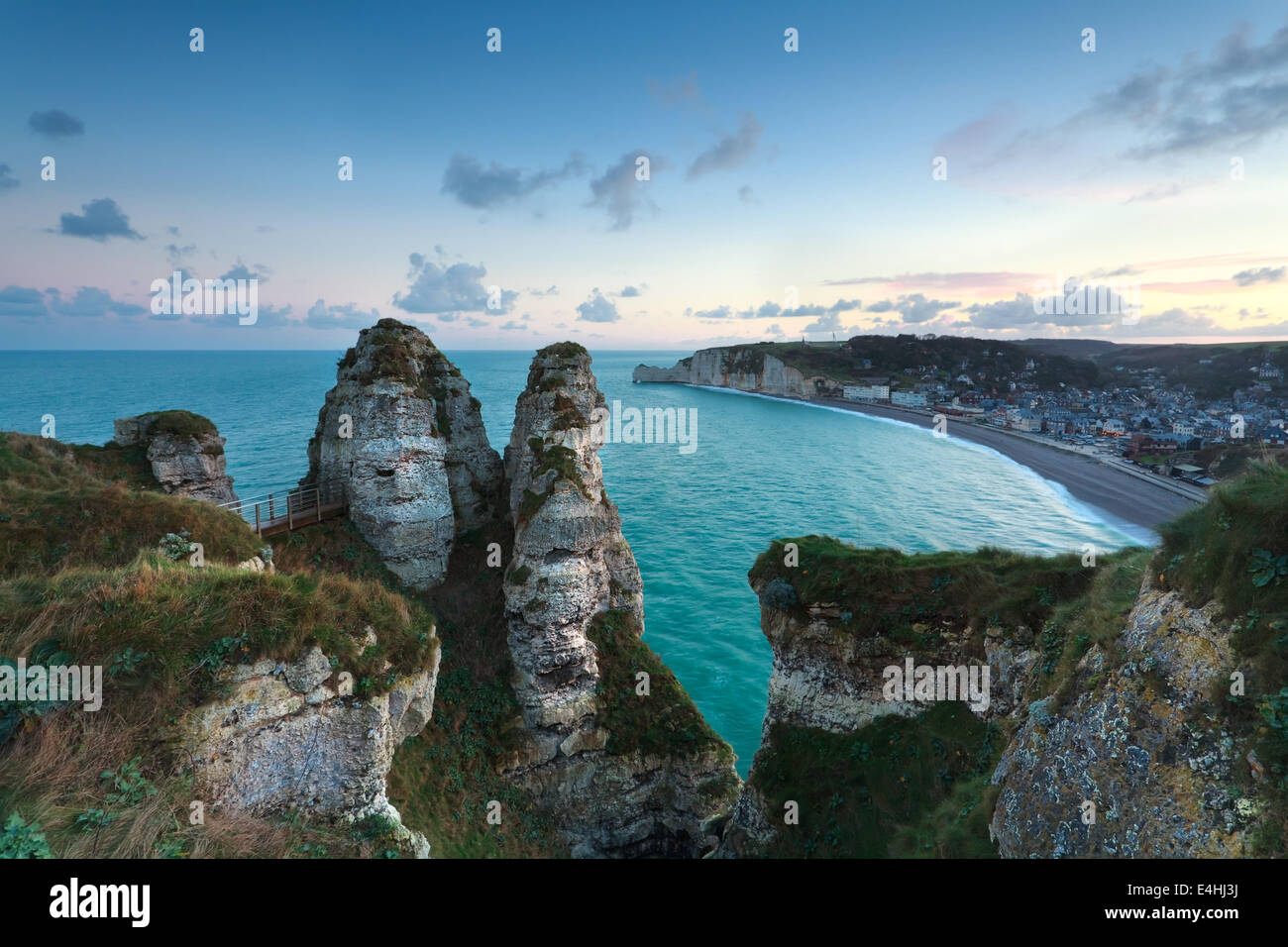 top view on Etretat at sunrise, France Stock Photo - Alamy
