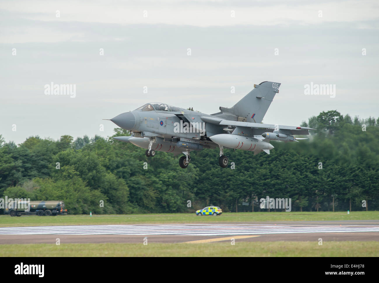 RAF Fairford, Gloucestershire UK. 11th July 2014. Fast jets on display at the first day of RIAT. Royal Air Force Panavia Tornado GR4 approaching. Credit:  Malcolm Park editorial/Alamy Live News Stock Photo