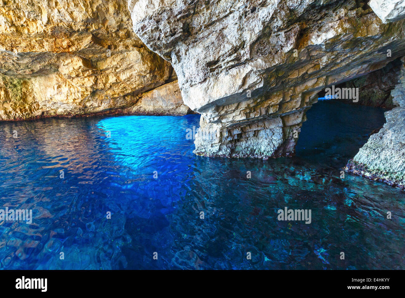 Blue Caves inside  (Zakynthos, Greece, Cape Skinari ) Stock Photo