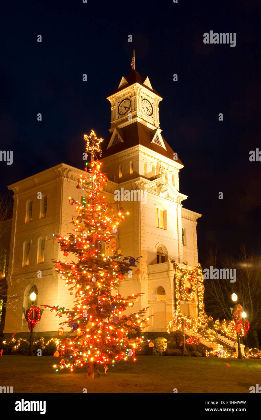 Benton County Courthouse with Christmas lights, Corvallis, Oregon Stock