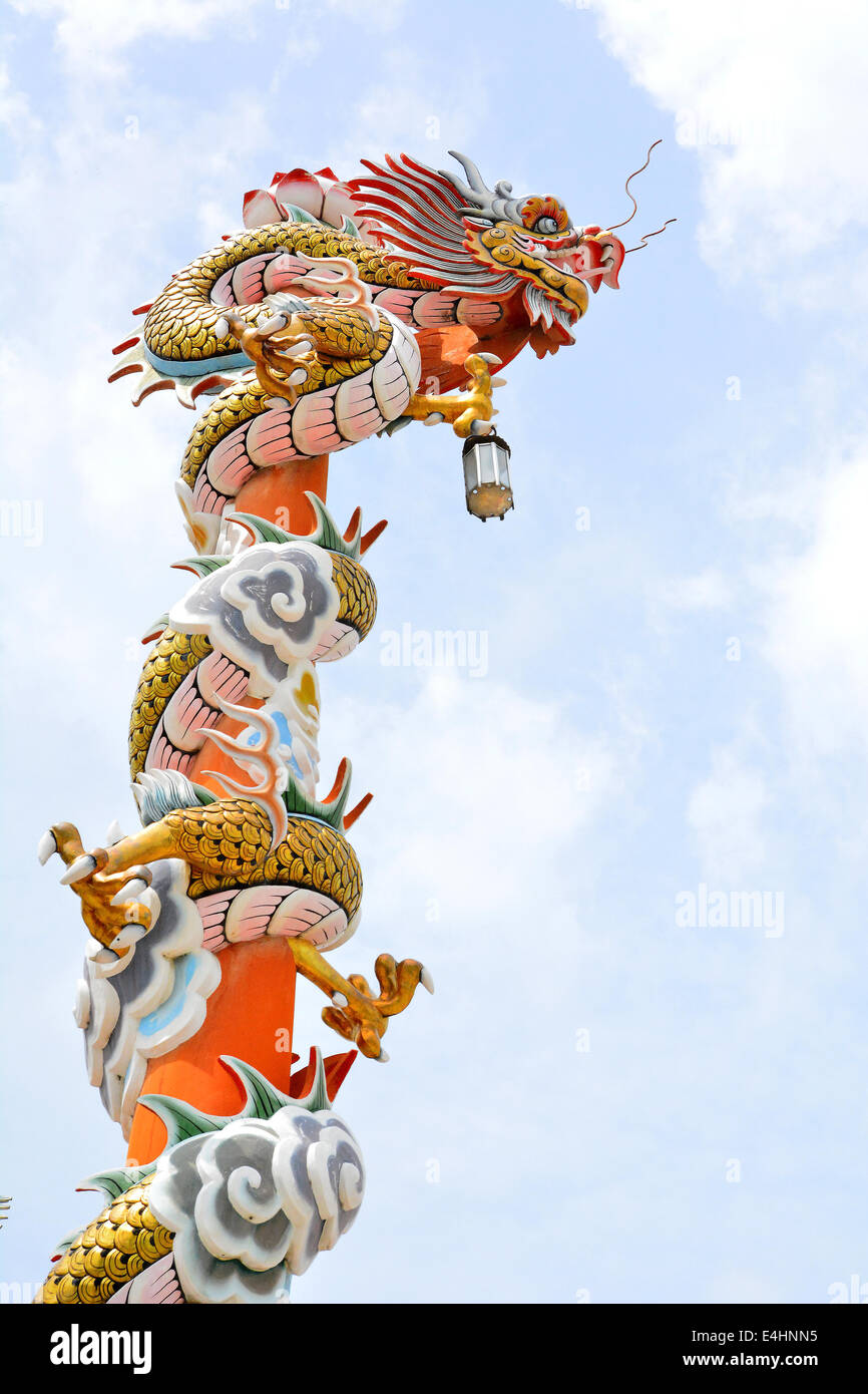 Chinese dragons are legendary creatures in Chinese mythology and Chinese folklore. The dragons have many animal-like forms such Stock Photo