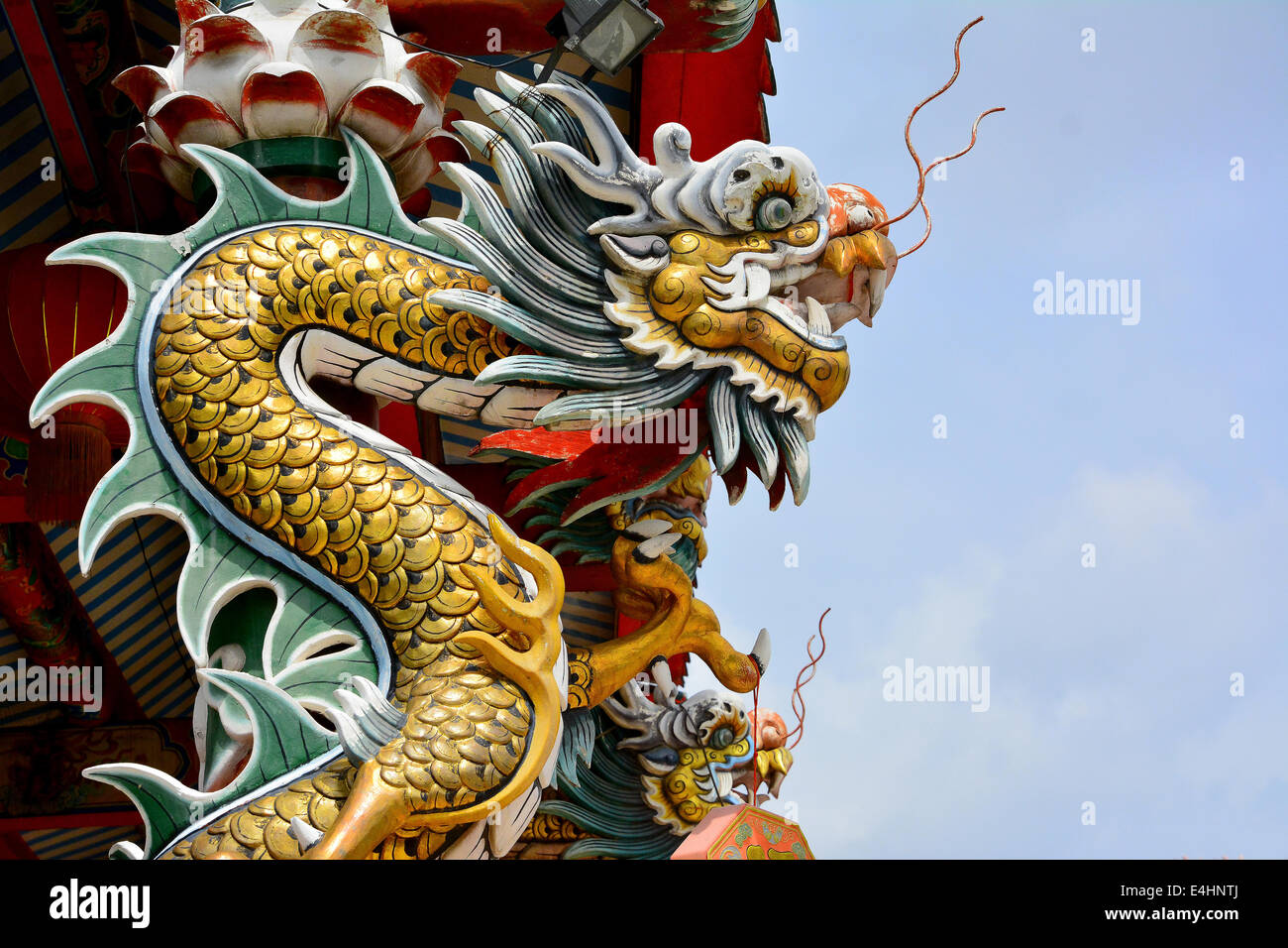 Chinese dragons are legendary creatures in Chinese mythology and Chinese folklore. The dragons have many animal-like forms such Stock Photo