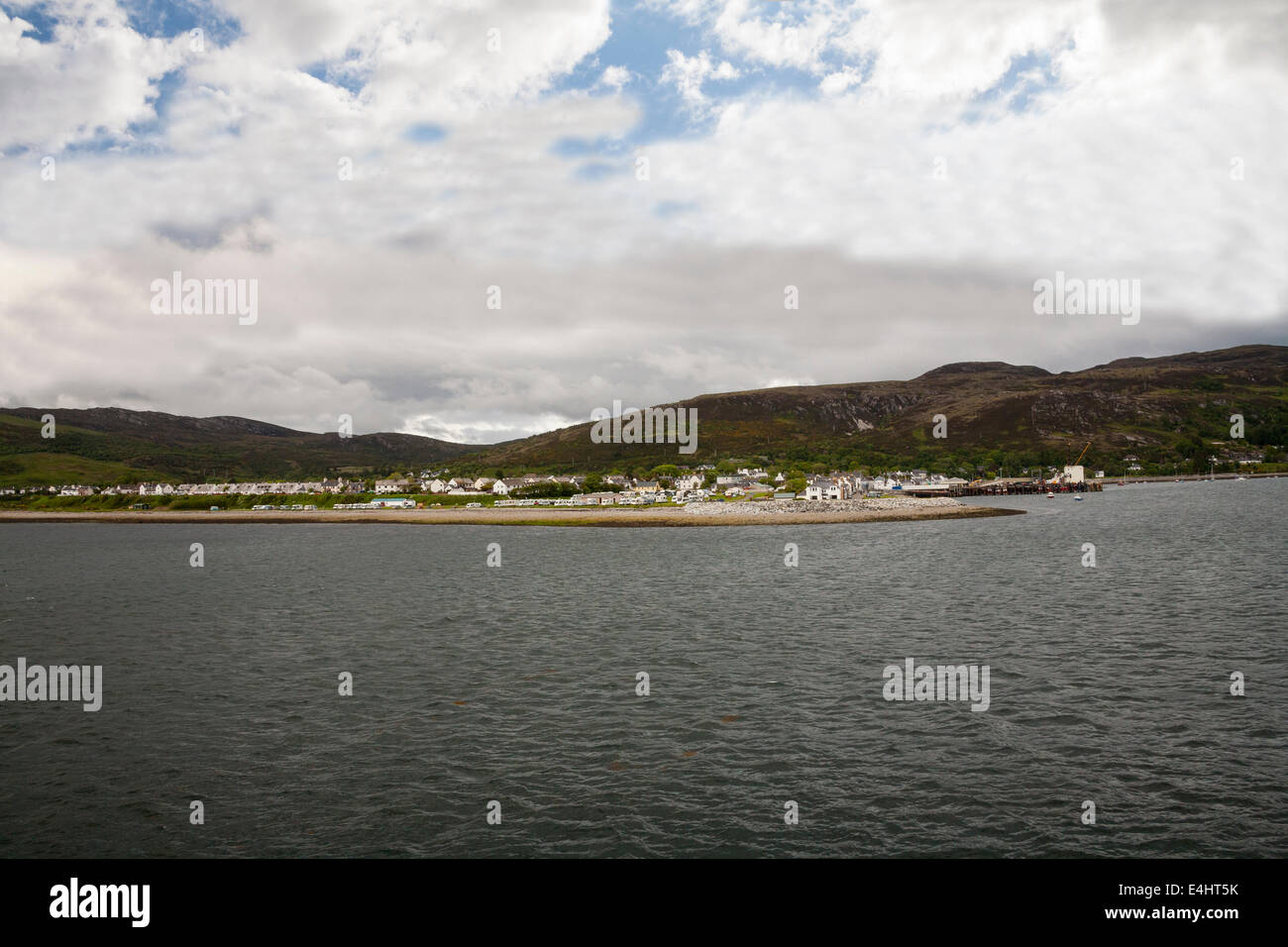 Approaching Ullapool ferry terminal on a Calmac ferry Stock Photo