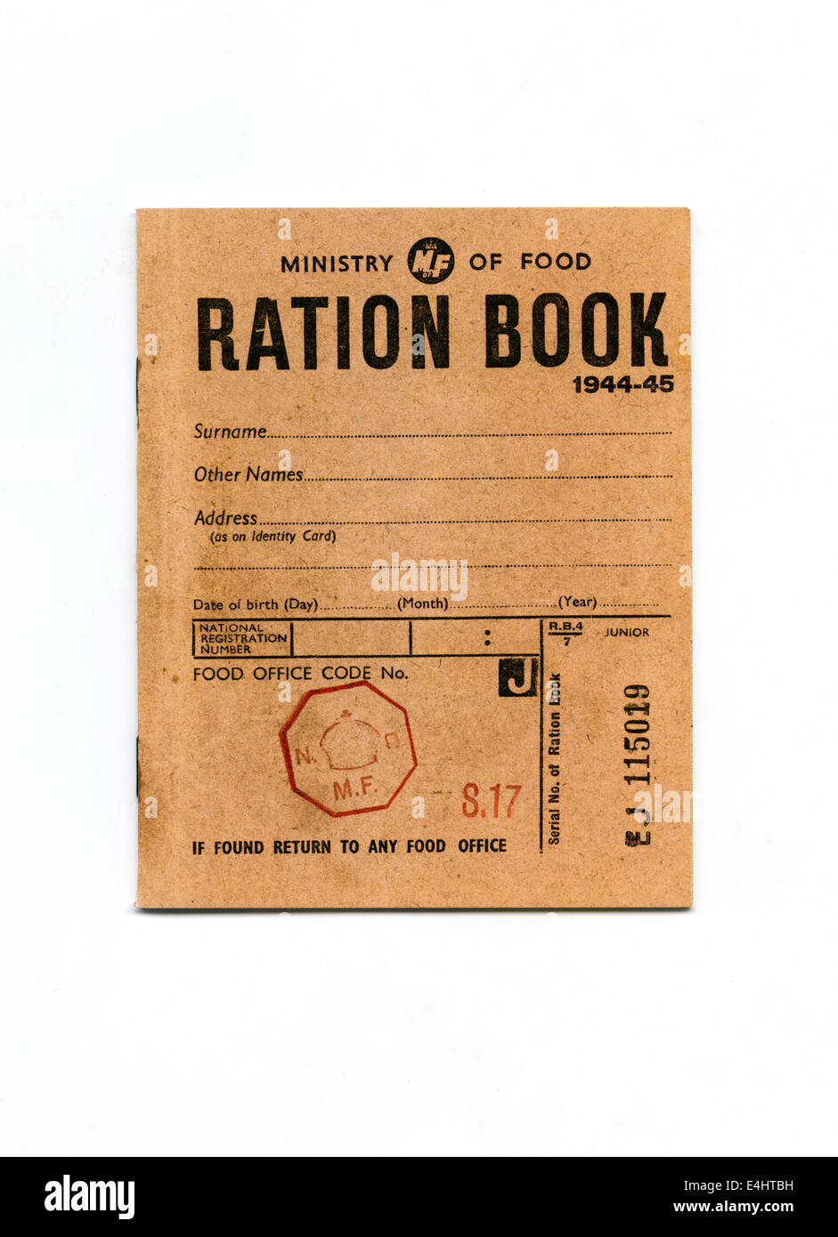 A vintage wartime rationing book from 1944-45. Stock Photo