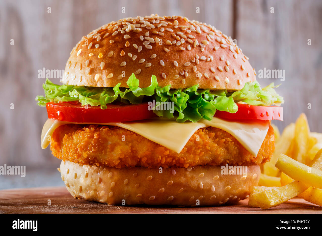 hamburger with cutlet breaded Stock Photo