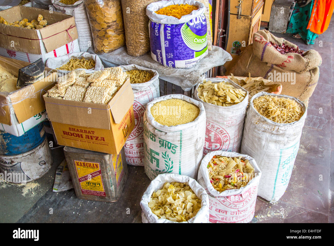 Indian market in Rajastan with noodles, Asia Stock Photo