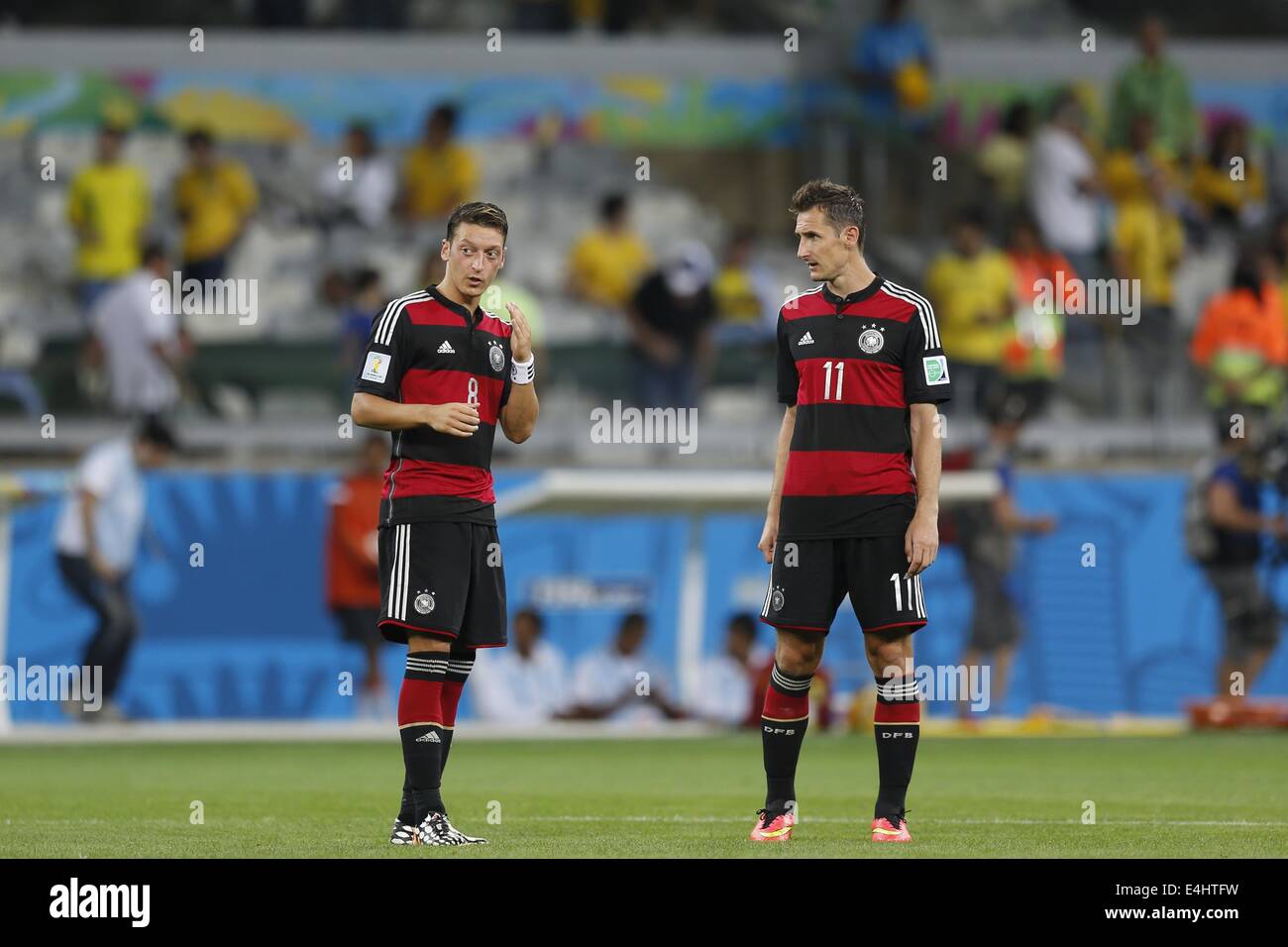 (L-R) Mesut Ozil, Miroslav Klose (GER), JULY 8, 2014 - Football / Soccer : FIFA World Cup Brazil 2014 Semi Final match between Brazil and Germany at the Estadio Mineirao in Belo Horizonte, Brazil. (Photo by AFLO) [3604] Stock Photo