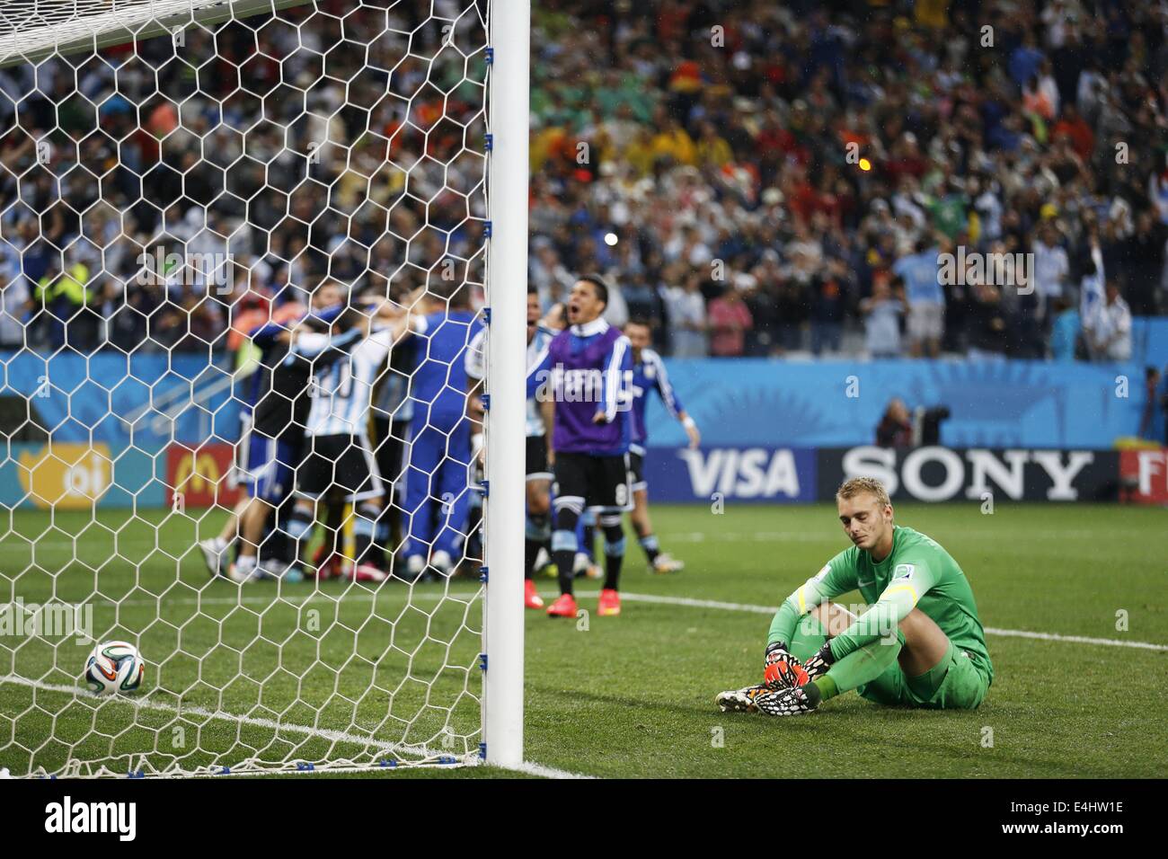 Jasper Cillessen (NED), JULY 9, 2014 - Football / Soccer : Jasper Cillesen of Netherlands looks dejected after losing the penalty shoot out during the FIFA World Cup 2014 semi-final match between Netherlands 0(2-4)0 Argentina at Arena De Sao Paulo Stadium in Sao Paulo, Brazil. (Photo by AFLO) [3604] Stock Photo