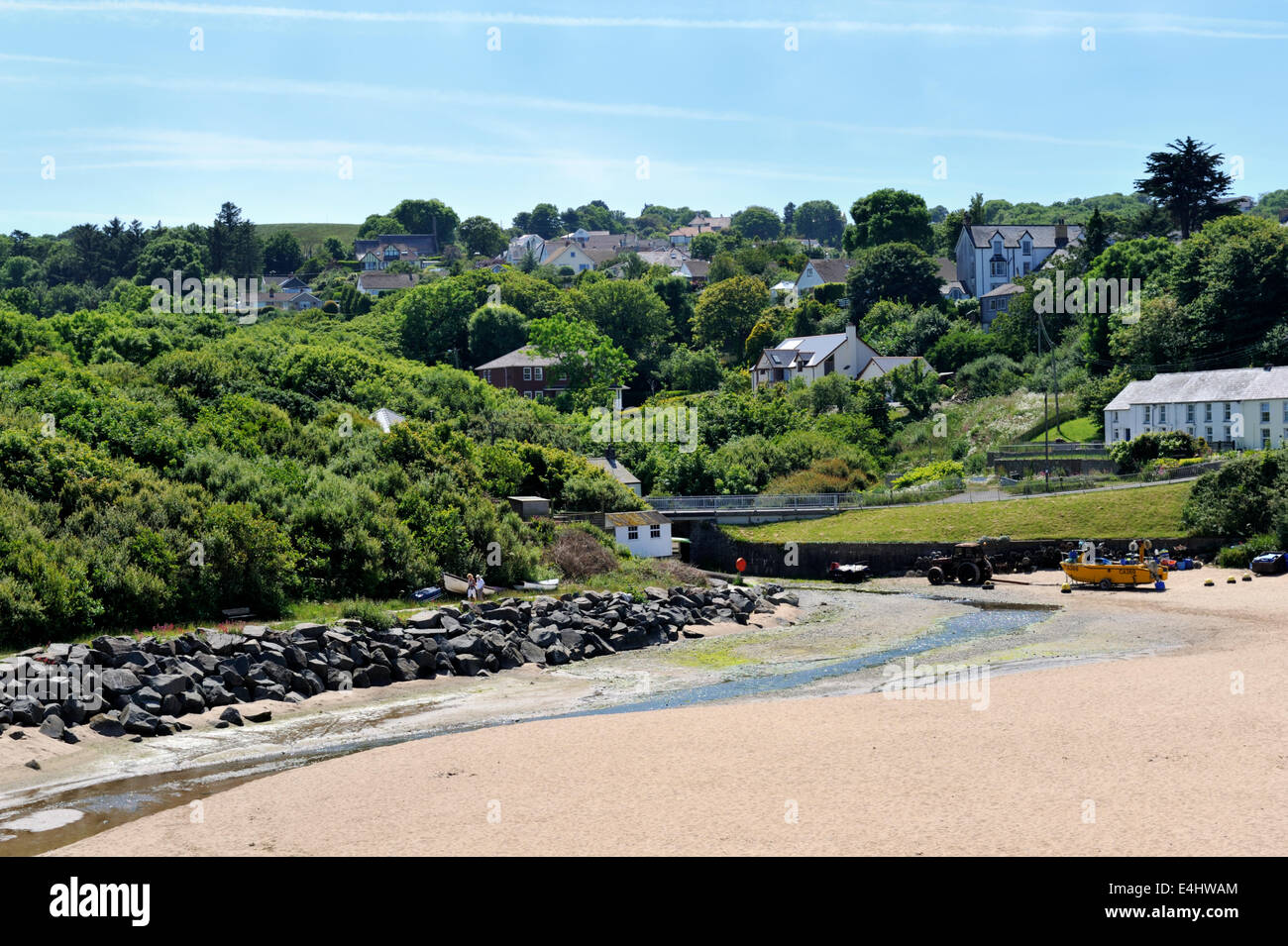 Village of Aberporth with river Nant Howni, Pembrokeshire, Wales, UK Stock Photo
