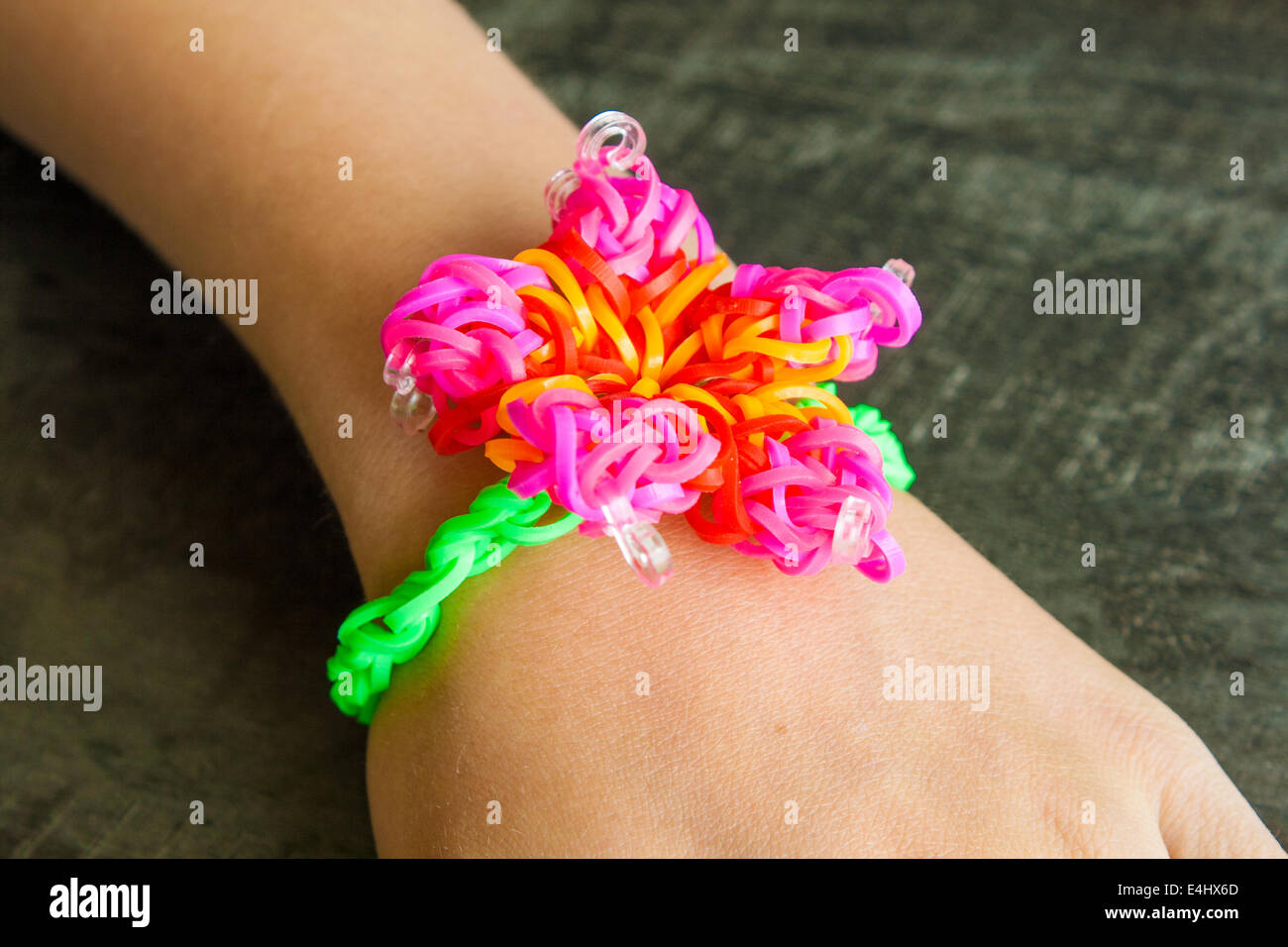 Colorful Rainbow Loom Bracelet Rubber Bands Fashion Close Up Stock