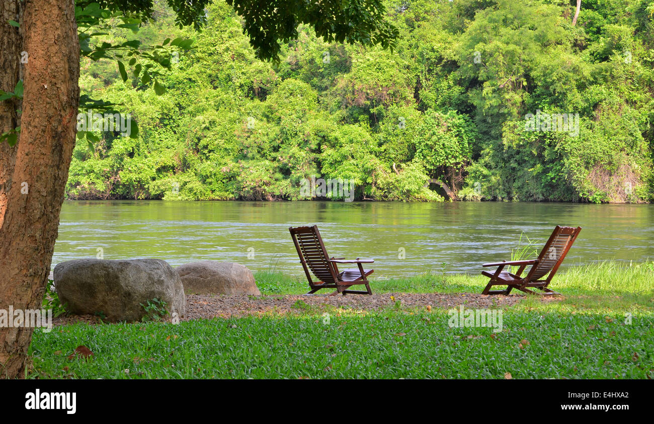 Lake chairs and River Stock Photo - Alamy