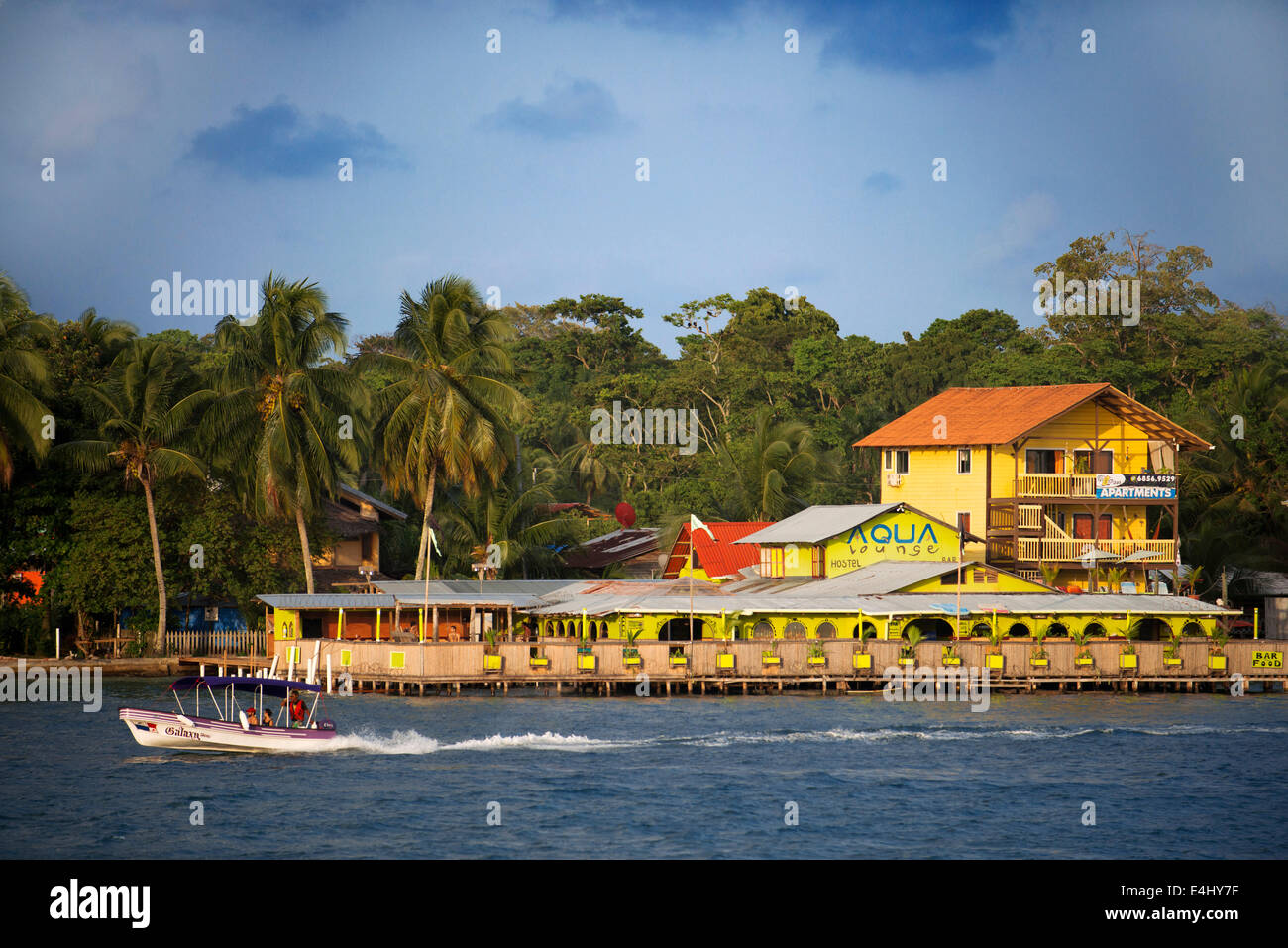 Panama Bocas del Toro iconic view of boats and archipelago. Aqua Lounge