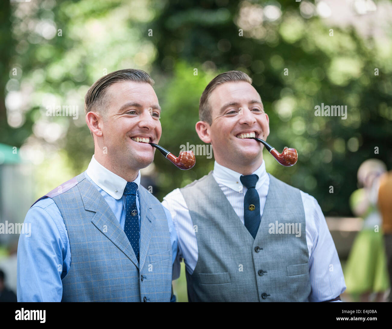 Bedford Square, Bloomsbury, London, 19th April 2014.  James and Philip Reddy, twins, travelled all the way from Liverpool to participate in the 10th anniversay celebrations of the Chap Olympiad. Photographer;  Gordon Scammell/Alamy Live News Stock Photo
