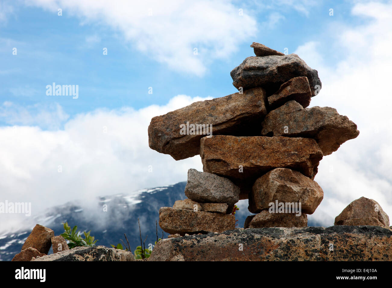 A Native American granite cairn in the Yukon Stock Photo