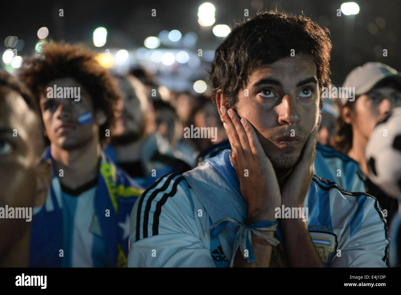 2014 Brazil World Cup, FIFA Fan Fest Copacabana beach, Rio de Janeiro. Fans watch semi final match Argentine X The Netherlands. Stock Photo