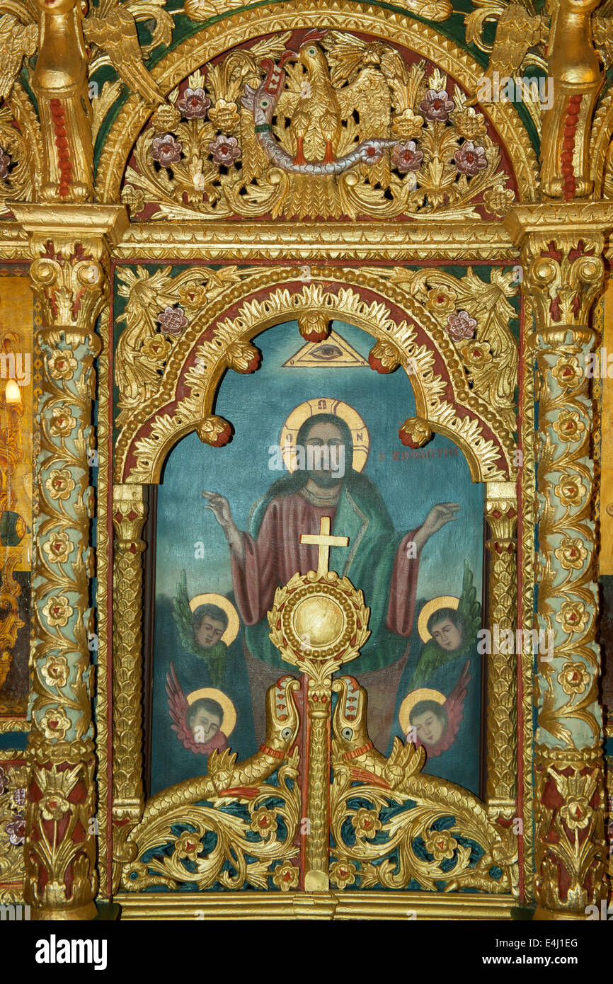 Griechenland, Rhodos, Laerma (Laermas), Ikonostase in der Dorfkirche Stock Photo