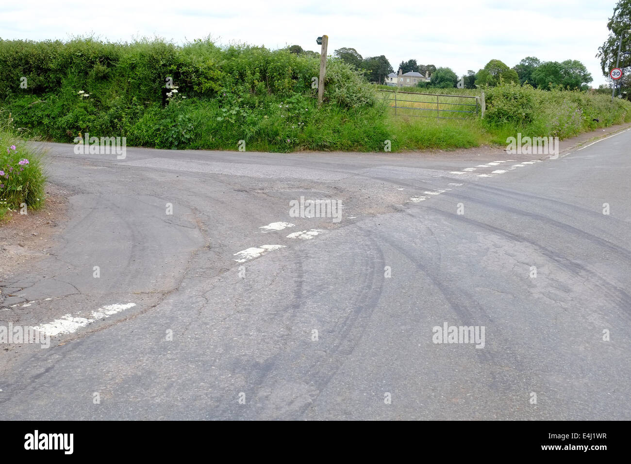 Heavy truck damage to rural road junction in Winterbourne, South