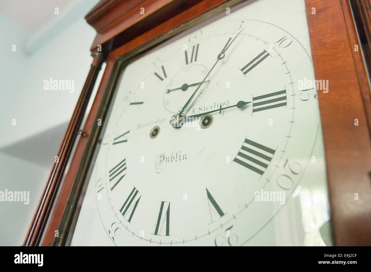 Bainbridge and Sterling grandfather clock, made in Dublin in the 19th Century Stock Photo