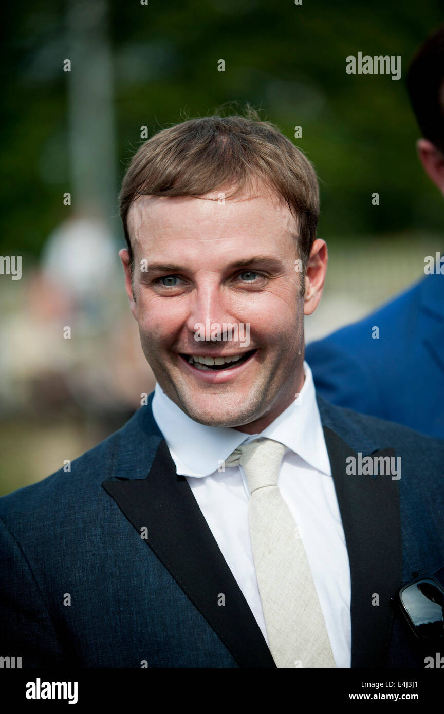 Newmarket, UK. 12th July, 2014. July Cup Day Newmarket July Course Wes Welker American football wide receiver and return specialist for the Denver Broncos in the NFL, at Newmarket July racecourse to watch his horse Undrafted run in The Darley July Cup Credit:  Mark Westley/Alamy Live News Stock Photo