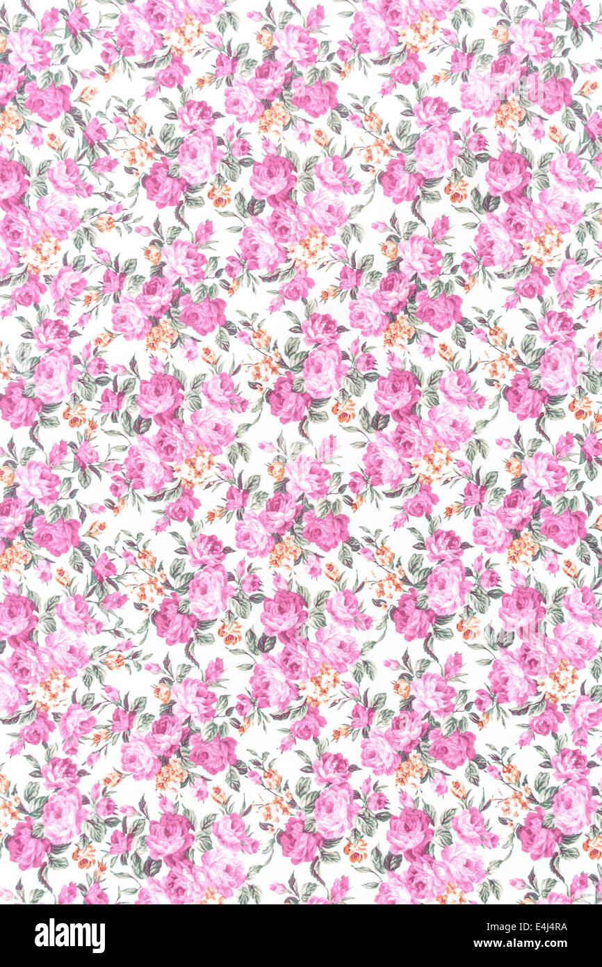 Pink rose fabric background, Fragment of colorful retro tapestry textile pattern with floral ornament useful as background. Stock Photo