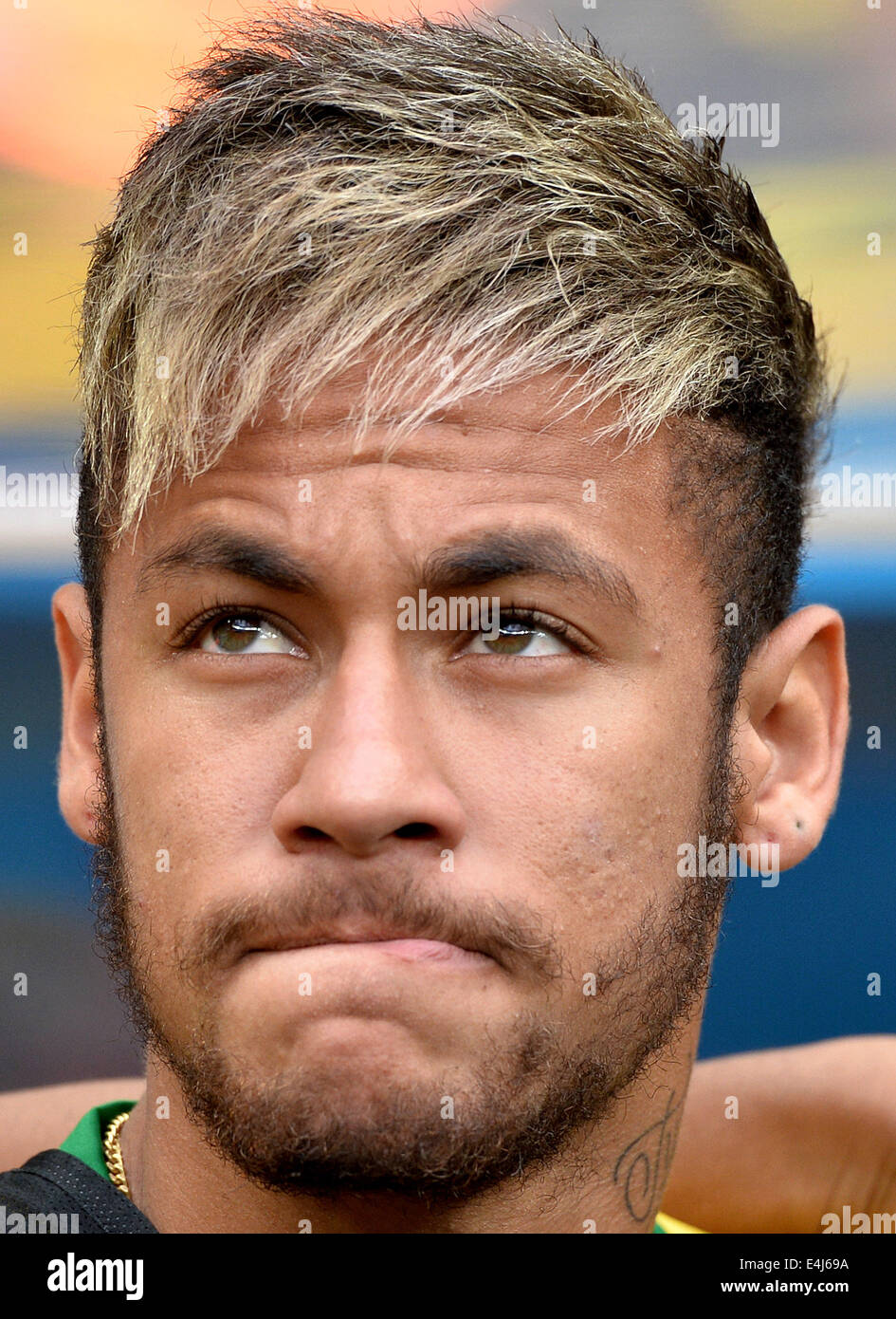 Brasilia, Brazil. 12th July, 2014. Brazil's Neymar looks on before the third place play-off match between Brazil and Netherlands of 2014 FIFA World Cup at the Estadio Nacional Stadium in Brasilia, Brazil, on July 12, 2014. Netherlands won 3-0 over Brazil and took the third place of the tournament on Saturday. Credit:  Guo Yong/Xinhua/Alamy Live News Stock Photo