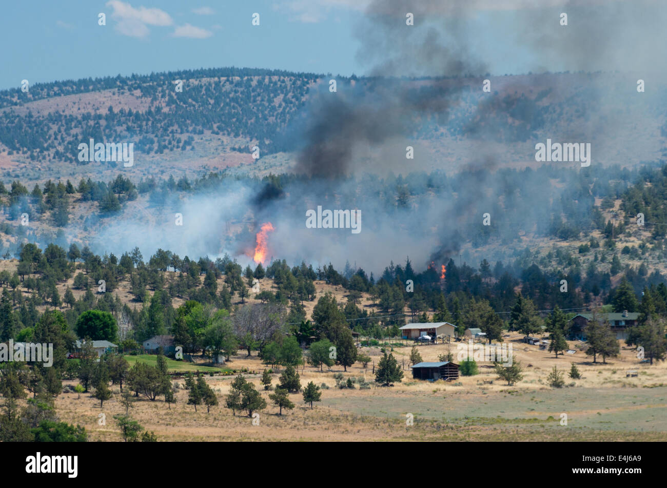 MADRAS, OREGON, April 12th, 2014. A wildfire erupts into flame near