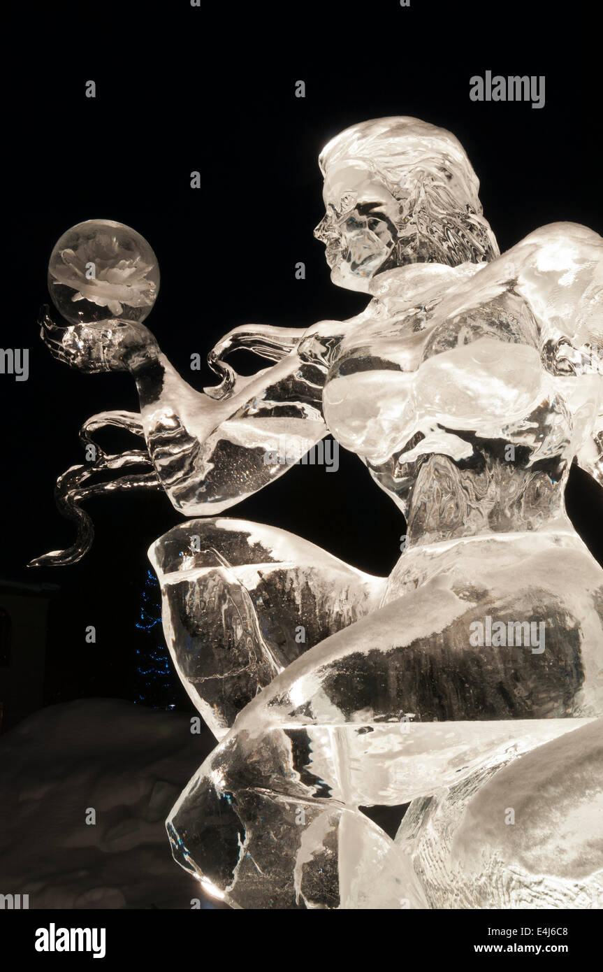 Ice sculpture of a fairy, Lake Louise, Banff National Park, Alberta ...
