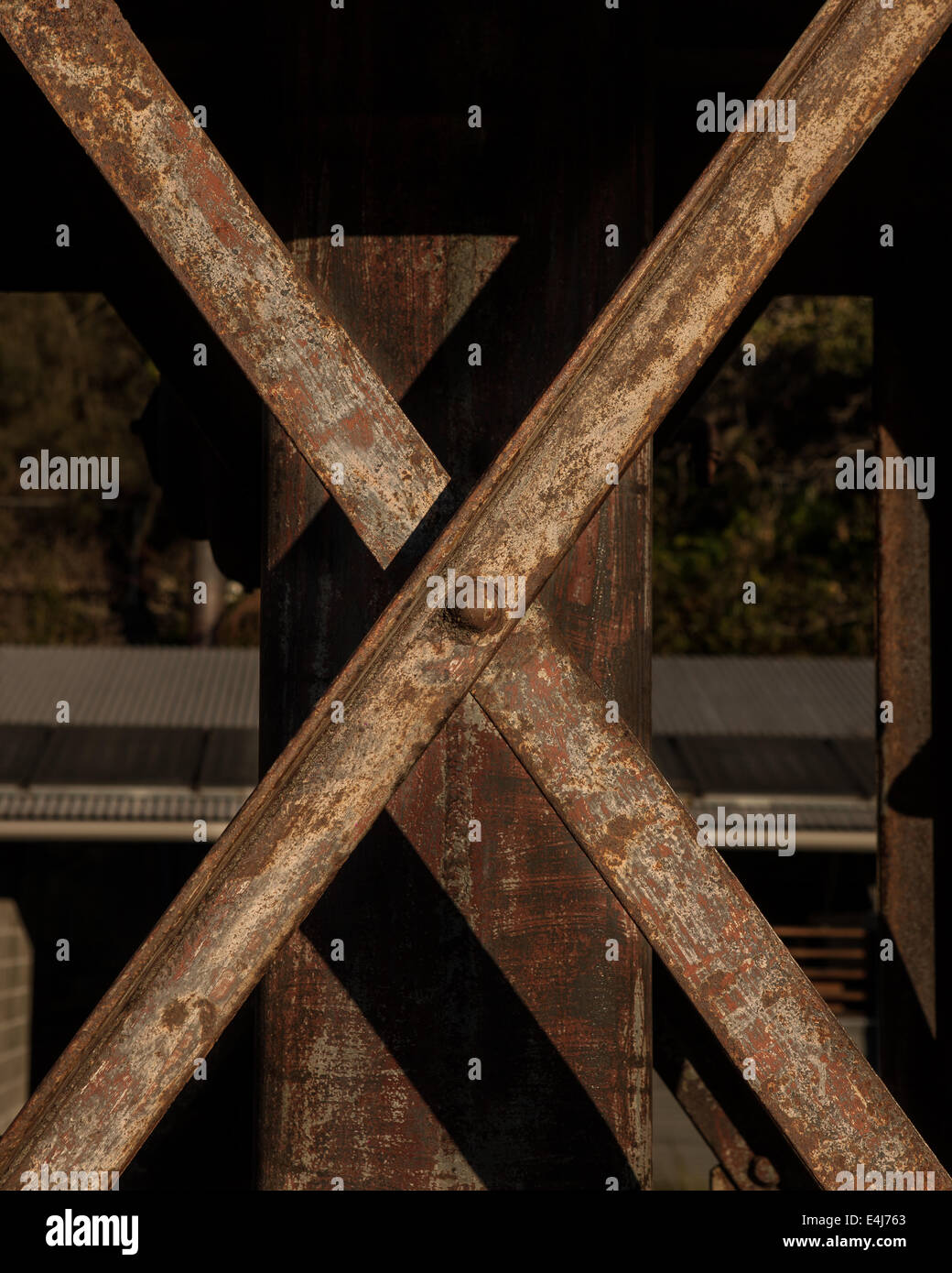 Industrial Metal girders in an 'X' shape Stock Photo