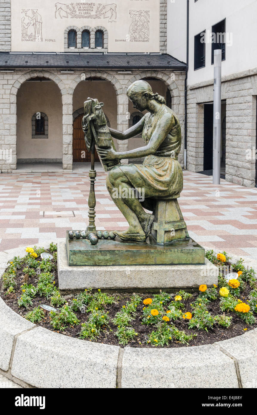 Sculpture in courtyard of the Church of Sant Pere Martir, Escaldes-Engordany, Andorra Stock Photo
