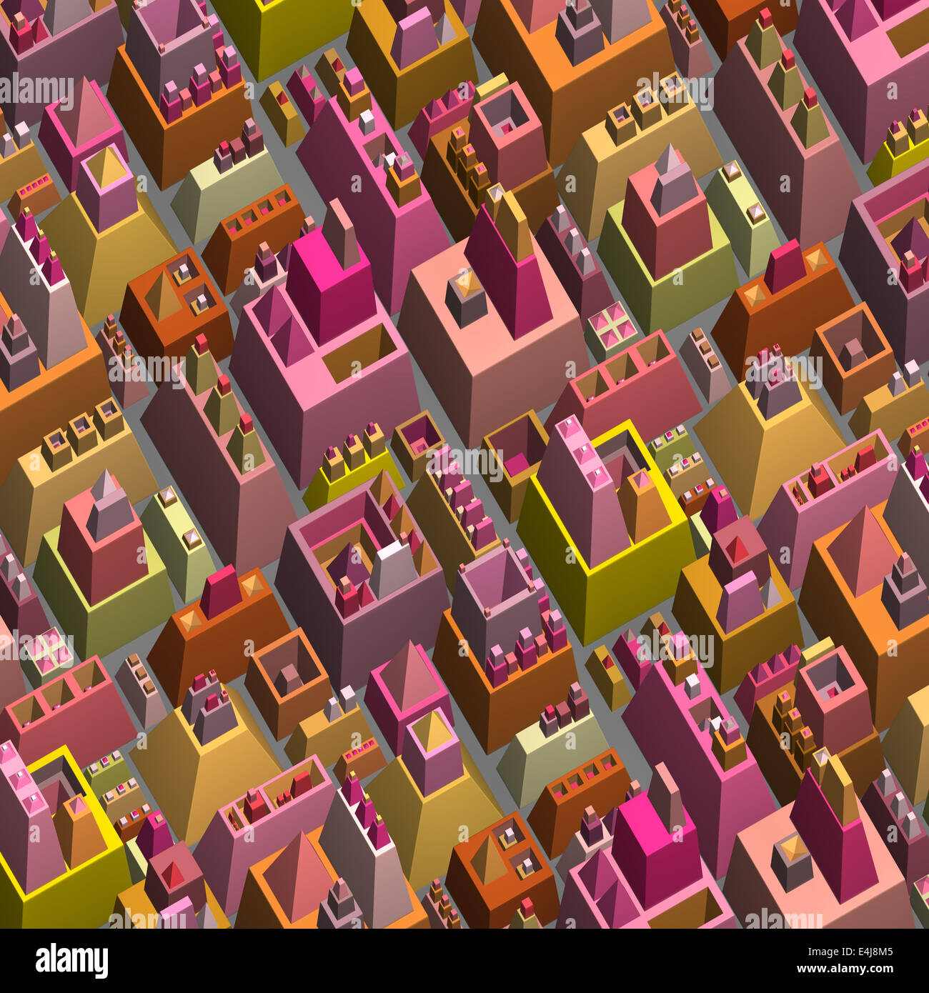3d stylized futuristic city in multiple bright color Stock Photo