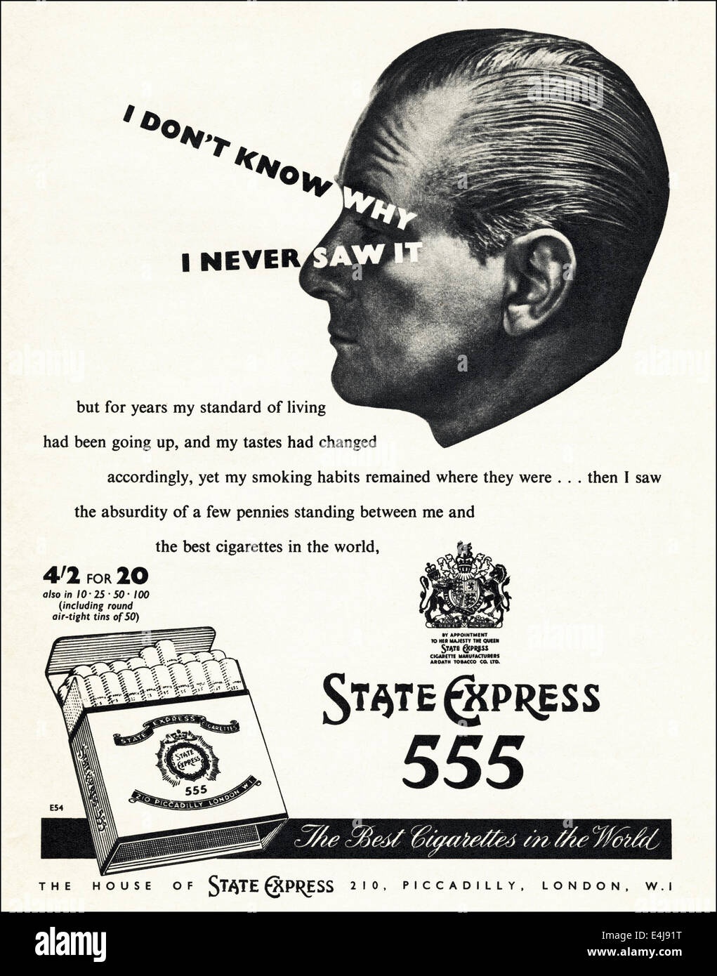 1950s advert for STATE EXPRESS 555 in British magazine dated August 1956 Stock Photo