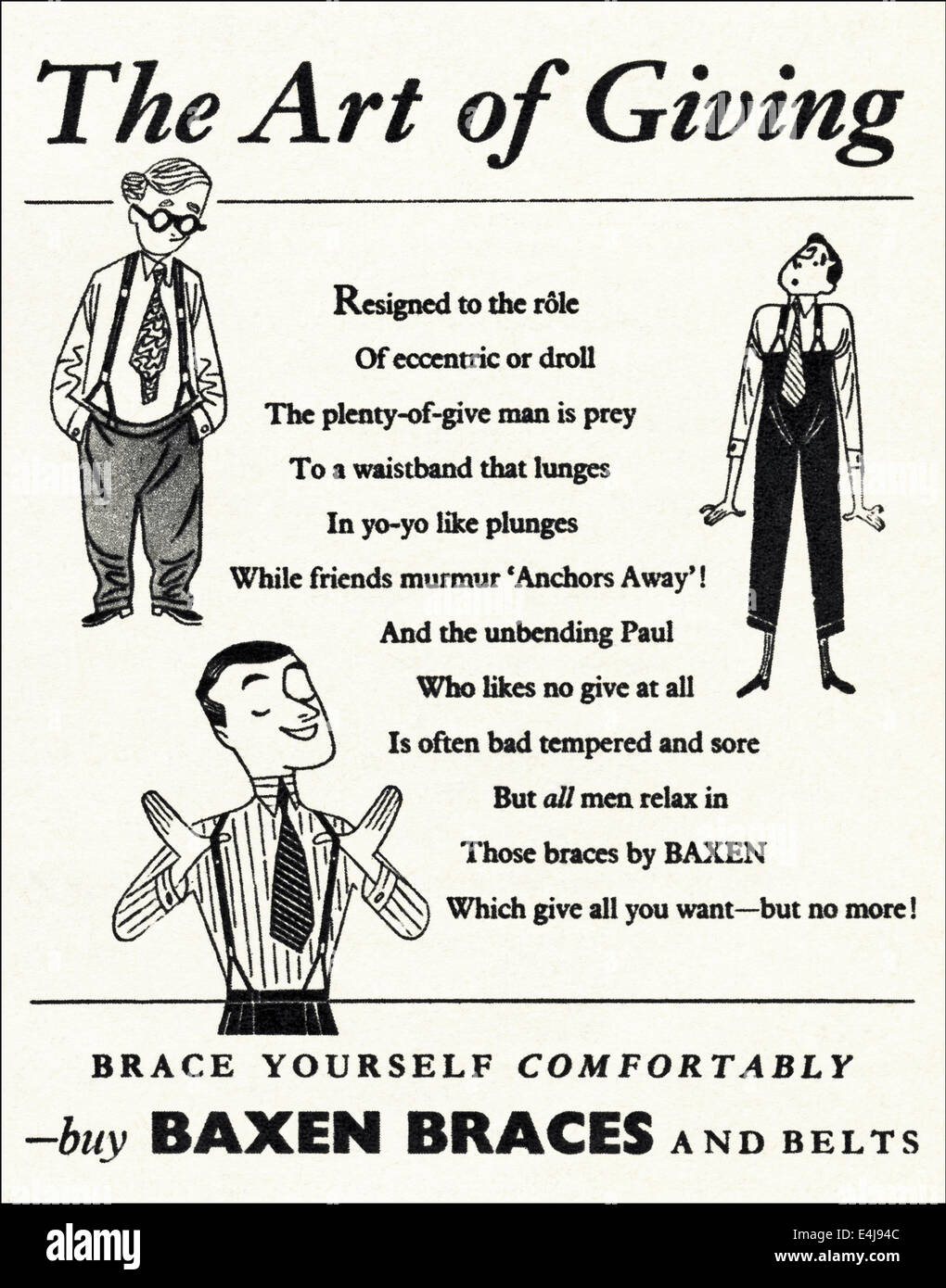 1950s advert for BAXEN BRACES & BELTS in British magazine dated August