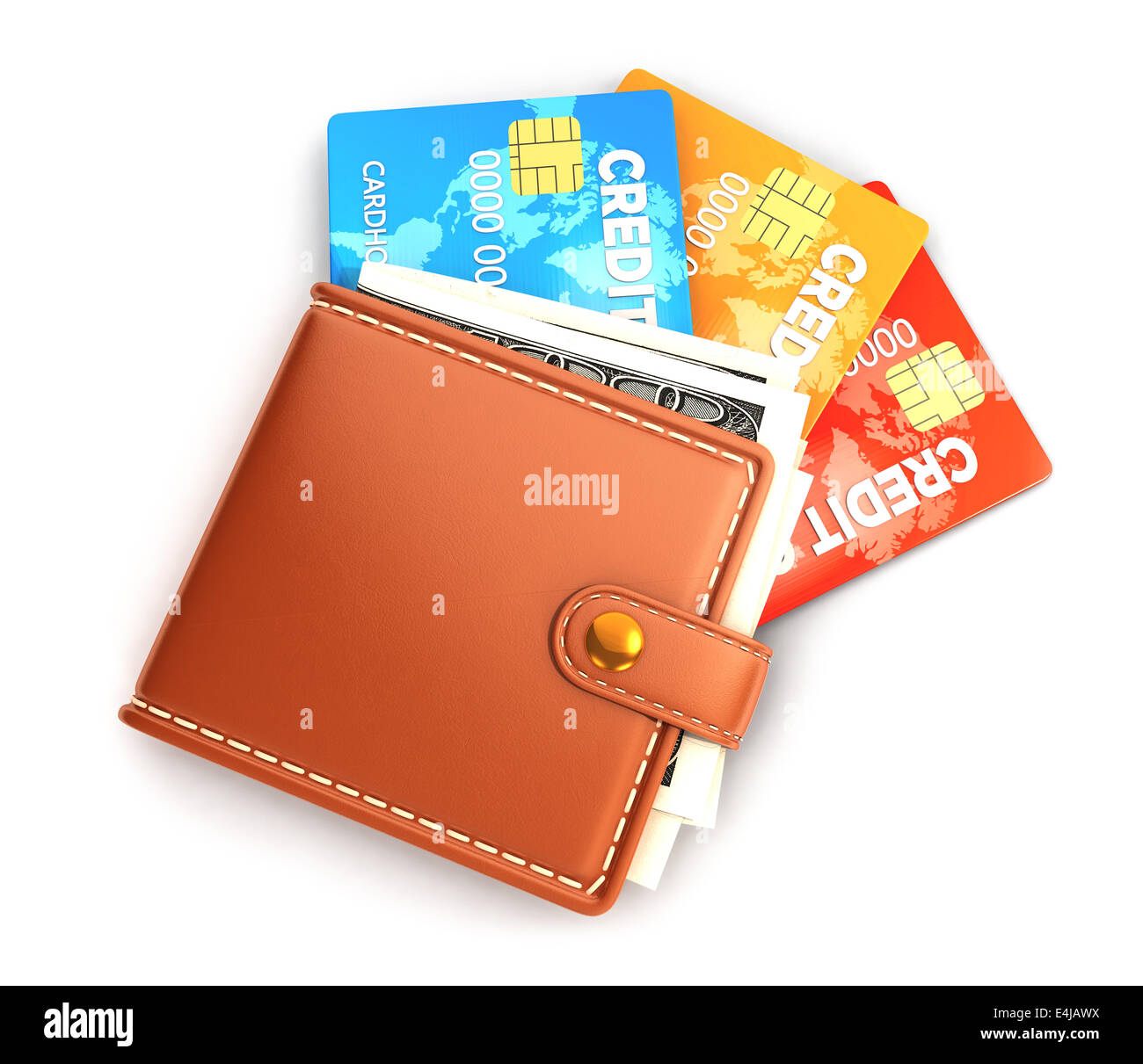 3d wallet with credit cards, isolated white background, 3d image Stock Photo