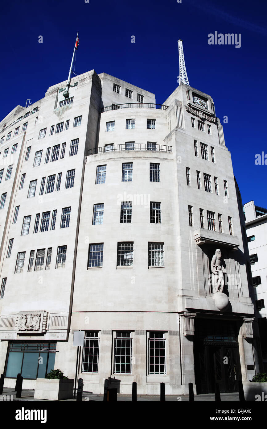 BBC Broadcasting House built in an art deco style in1932, in Portland Place, Regent Street, London, England, UK Stock Photo