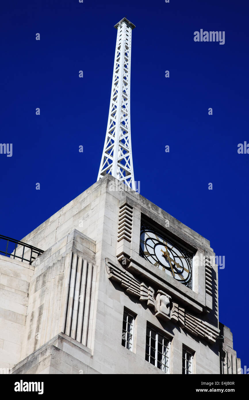 The antenna of the BBC Broadcasting House built in an Art Deco style in1932, in Regent Street, London, England, UK, Stock Photo