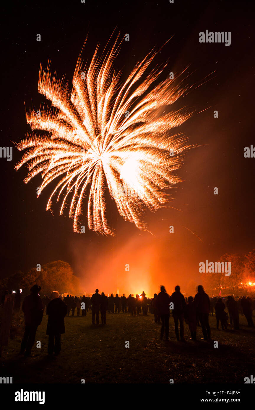 Organized firework display, 5th November - Bonfire Night - at Leyburn, North Yorkshire Stock Photo