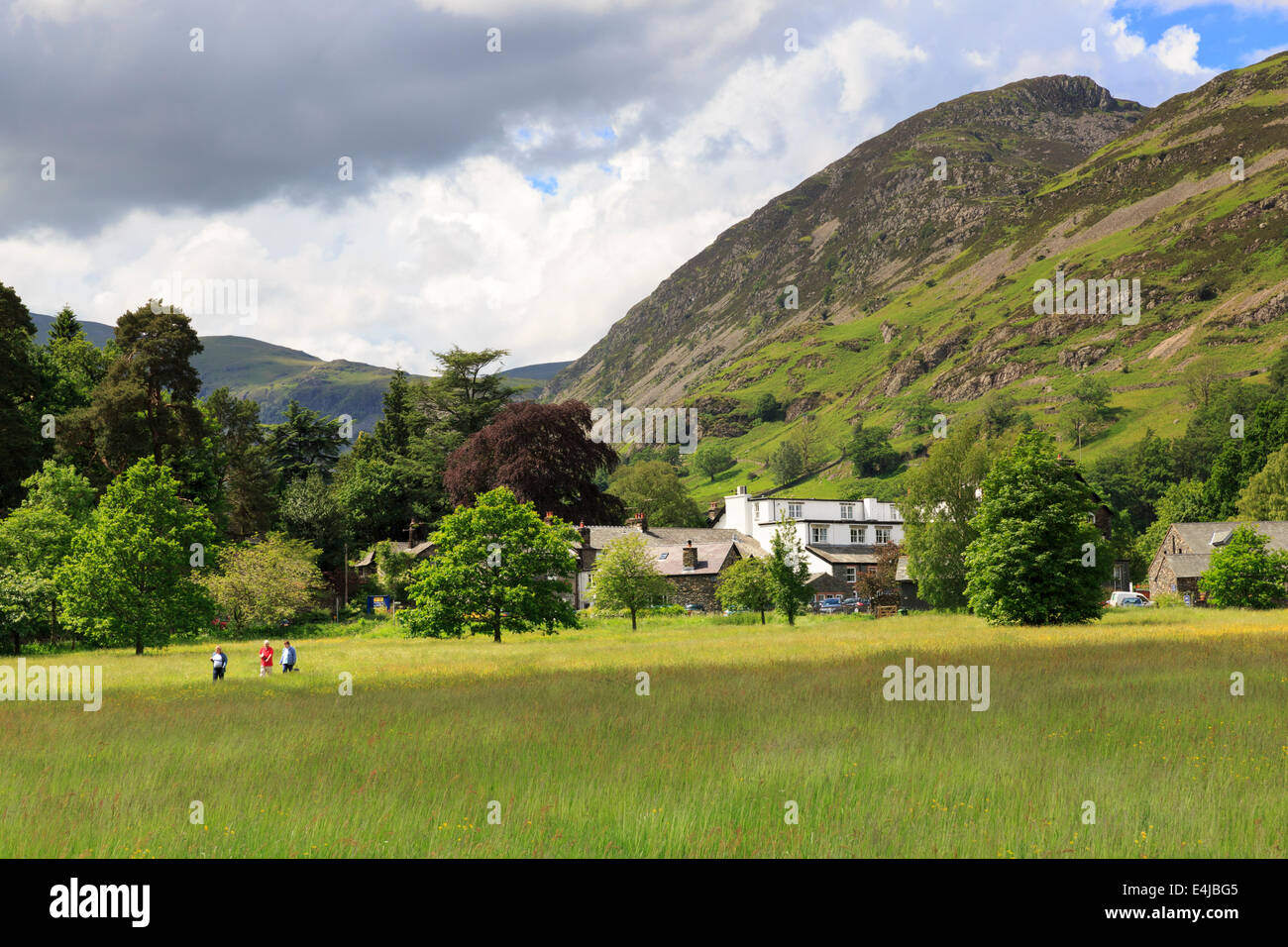Jenkins Field, Glenridding Dodd, and Glenridding village, Lake District, Cumbria Stock Photo