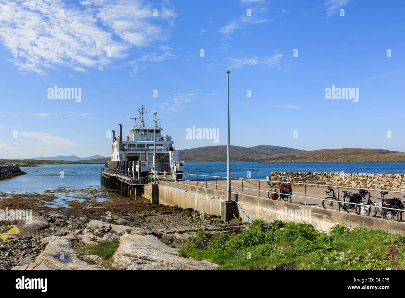 Caledonian MacBrayne passenger car ferry Loch Portain to Leverburgh on Isle of Harris docked at Borve pier on Berneray Uist Outer Hebrides Scotland UK Stock Photo